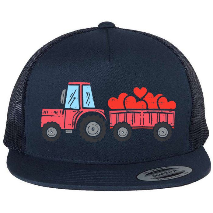 Valentines Day Tractor Truck Hearts Farm Flat Bill Trucker Hat