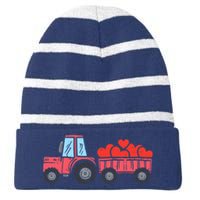 Valentines Day Tractor Truck Hearts Farm Striped Beanie with Solid Band