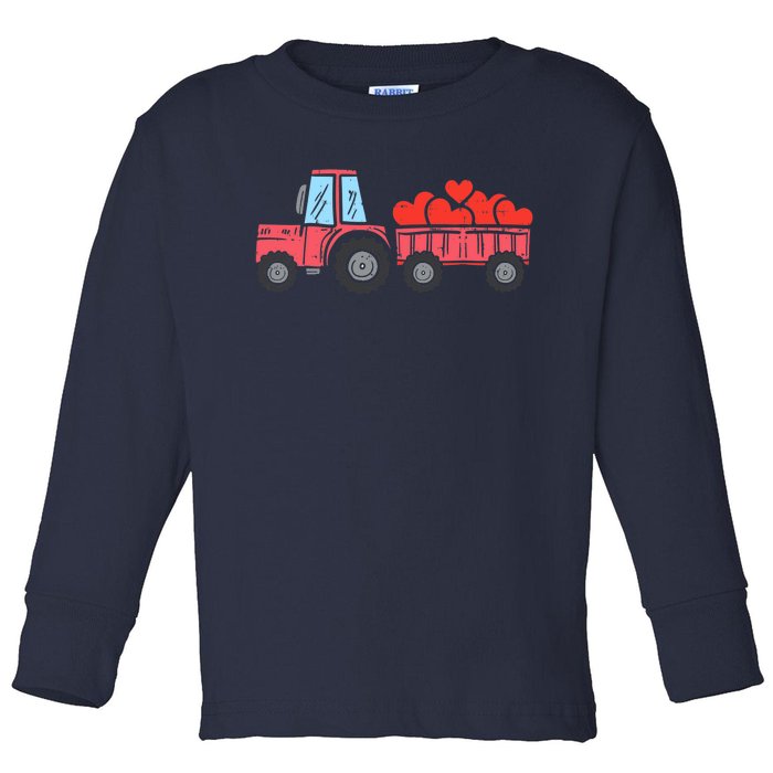 Valentines Day Tractor Truck Hearts Farm Toddler Long Sleeve Shirt