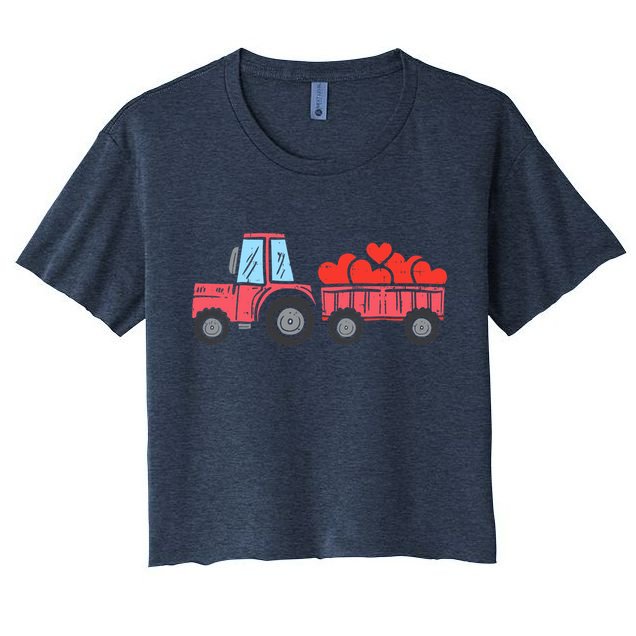 Valentines Day Tractor Truck Hearts Farm Crop Top