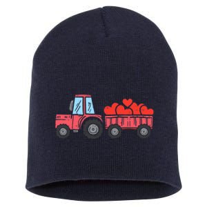 Valentines Day Tractor Truck Hearts Farm Short Acrylic Beanie