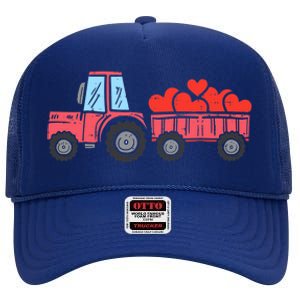 Valentines Day Tractor Truck Hearts Farm High Crown Mesh Back Trucker Hat