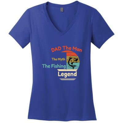 Vintage Dad The Man The Myth The Fishing Legend Father's Day Gift Women's V-Neck T-Shirt