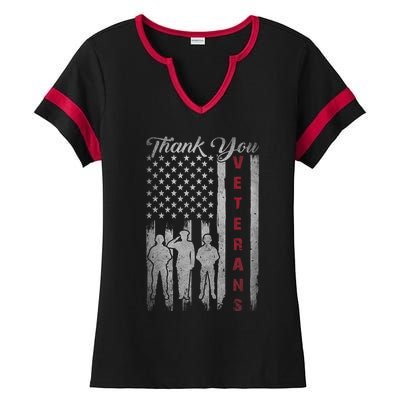 Veterans Day Thank You Veterans Proud Patriotic Usa Flag Ladies Halftime Notch Neck Tee