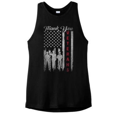 Veterans Day Thank You Veterans Proud Patriotic Usa Flag Ladies PosiCharge Tri-Blend Wicking Tank