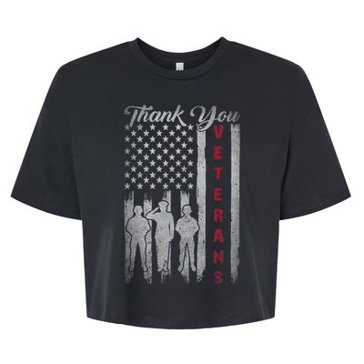 Veterans Day Thank You Veterans Proud Patriotic Usa Flag Bella+Canvas Jersey Crop Tee