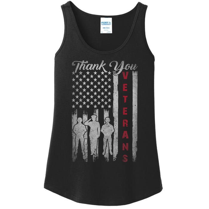 Veterans Day Thank You Veterans Proud Patriotic Usa Flag Ladies Essential Tank