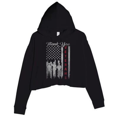 Veterans Day Thank You Veterans Proud Patriotic Usa Flag Crop Fleece Hoodie