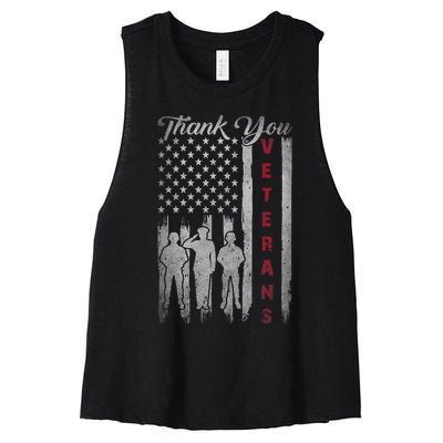 Veterans Day Thank You Veterans Proud Patriotic Usa Flag Women's Racerback Cropped Tank