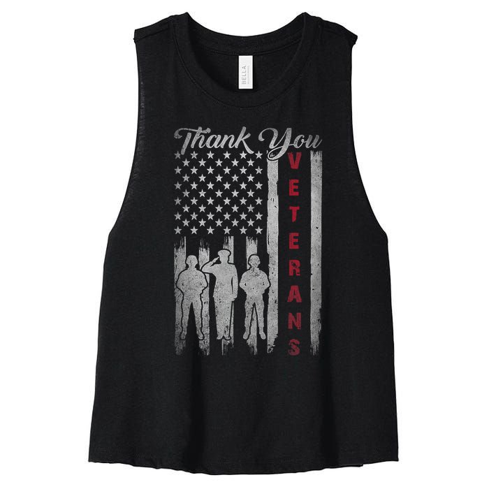 Veterans Day Thank You Veterans Proud Patriotic Usa Flag Women's Racerback Cropped Tank