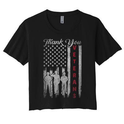 Veterans Day Thank You Veterans Proud Patriotic Usa Flag Women's Crop Top Tee