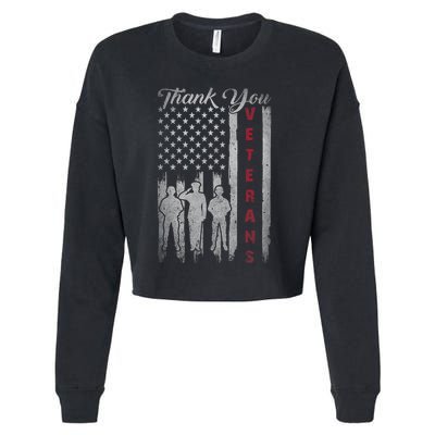 Veterans Day Thank You Veterans Proud Patriotic Usa Flag Cropped Pullover Crew