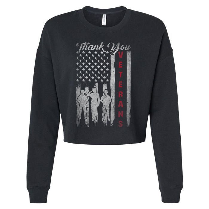 Veterans Day Thank You Veterans Proud Patriotic Usa Flag Cropped Pullover Crew