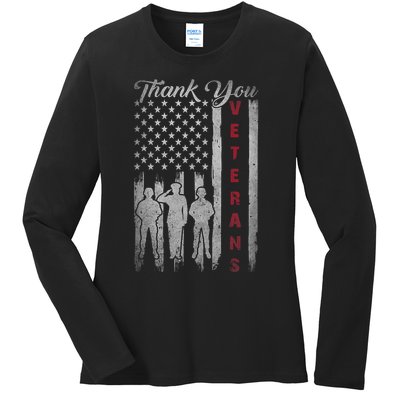 Veterans Day Thank You Veterans Proud Patriotic Usa Flag Ladies Long Sleeve Shirt