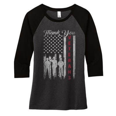 Veterans Day Thank You Veterans Proud Patriotic Usa Flag Women's Tri-Blend 3/4-Sleeve Raglan Shirt