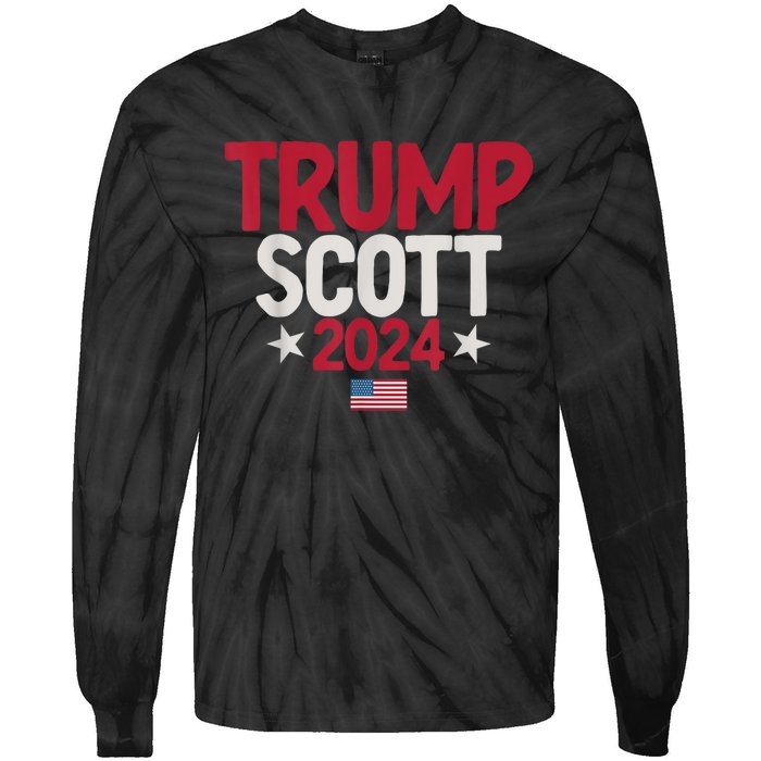 Vintage Distressed Trump Scott 2024 Tie-Dye Long Sleeve Shirt