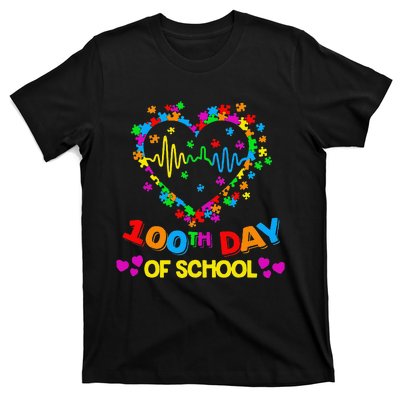 Valentines Day Teacher Autism Awareness 100 Days Heart T-Shirt