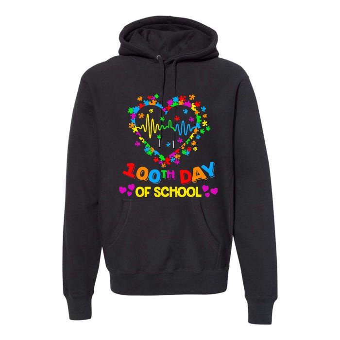 Valentines Day Teacher Autism Awareness 100 Days Heart Premium Hoodie