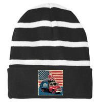 Vintage Donald Trump Xmas Truck Make Christmas Great Again Striped Beanie with Solid Band