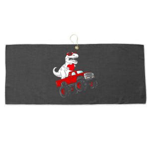 Valentines Day T Rex Riding Monster Truck Funny Large Microfiber Waffle Golf Towel