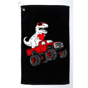 Valentines Day T Rex Riding Monster Truck Funny Platinum Collection Golf Towel