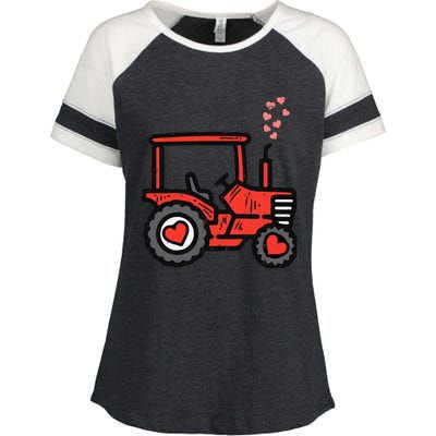 Valentines Day Tractor Truck Cute Farm Boy Toddlers Enza Ladies Jersey Colorblock Tee