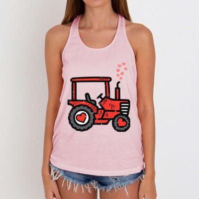 Valentines Day Tractor Truck Cute Farm Boy Toddlers Women's Knotted Racerback Tank