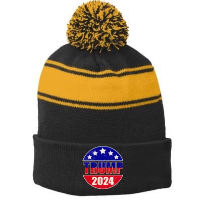 Vintage Donald Trump 2024 Front And Back Crest Stripe Pom Pom Beanie