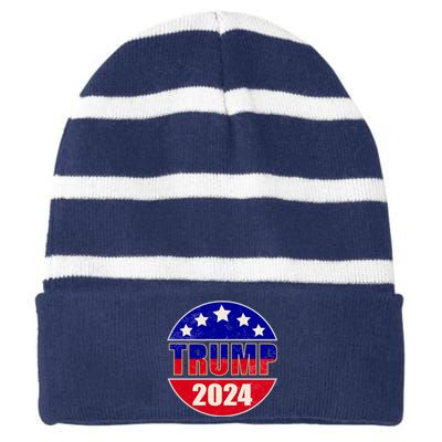 Vintage Donald Trump 2024 Front And Back Crest Striped Beanie with Solid Band