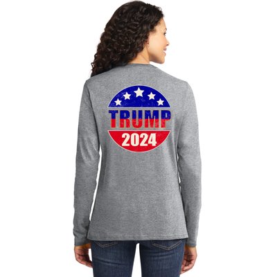 Vintage Donald Trump 2024 Front And Back Crest Ladies Long Sleeve Shirt