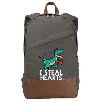 Valentines Day Trex I Steal Hearts Dino Boy Toddlers Cotton Canvas Backpack