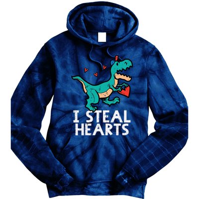 Valentines Day Trex I Steal Hearts Dino Boy Toddlers Tie Dye Hoodie