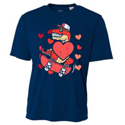 Valentines Day Trex Dino Skateboard Funny Boy Cooling Performance Crew T-Shirt