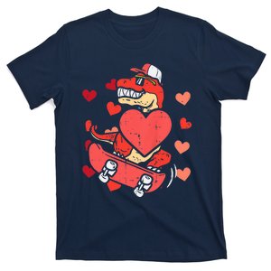 Valentines Day Trex Dino Skateboard Funny Boy T-Shirt