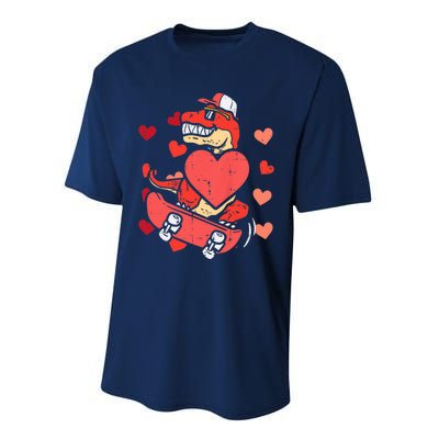 Valentines Day Trex Dino Skateboard Funny Boy Performance Sprint T-Shirt