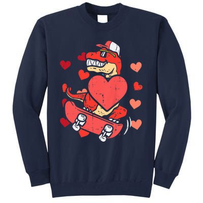 Valentines Day Trex Dino Skateboard Funny Boy Tall Sweatshirt