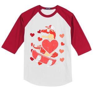 Valentines Day Trex Dino Skateboard Funny Boy Kids Colorblock Raglan Jersey