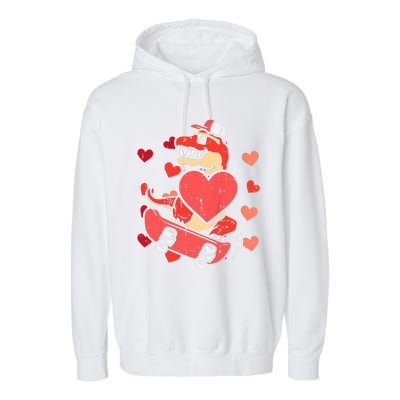 Valentines Day Trex Dino Skateboard Funny Boy Garment-Dyed Fleece Hoodie