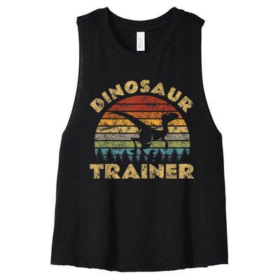 Vintage Dinosaur Trainer Halloween Costume Retro Sunset Dino Women's Racerback Cropped Tank