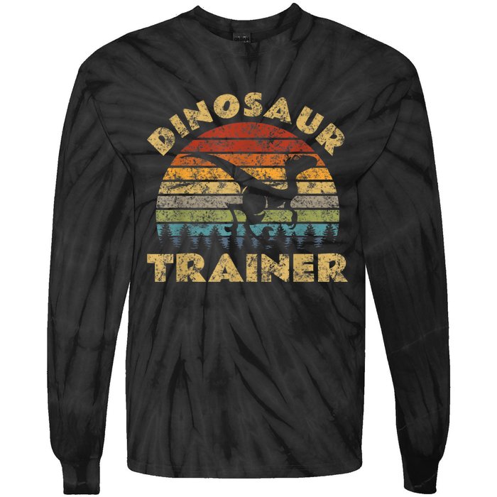 Vintage Dinosaur Trainer Halloween Costume Retro Sunset Dino Tie-Dye Long Sleeve Shirt