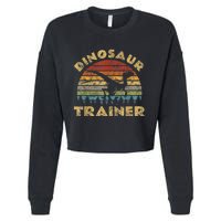 Vintage Dinosaur Trainer Halloween Costume Retro Sunset Dino Cropped Pullover Crew