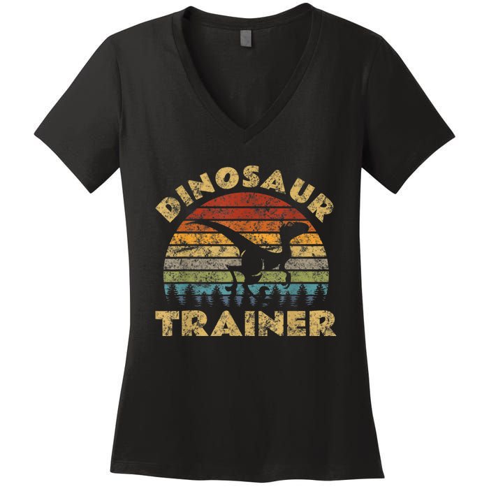 Vintage Dinosaur Trainer Halloween Costume Retro Sunset Dino Women's V-Neck T-Shirt