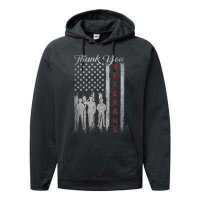 Veterans Day Thank You Veterans Proud Patriotic Usa Flag Performance Fleece Hoodie