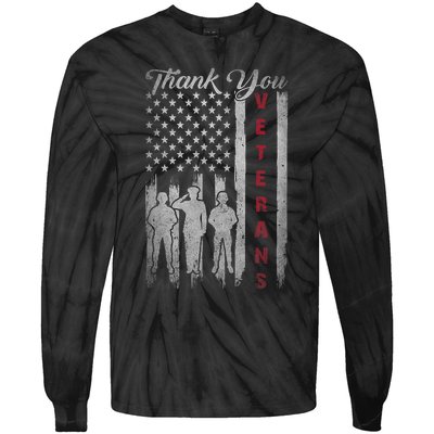 Veterans Day Thank You Veterans Proud Patriotic Usa Flag Tie-Dye Long Sleeve Shirt