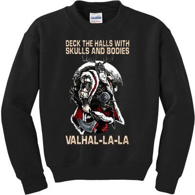 Valhalla-La Deck the halls with skulls and bodies Christmas Kids Sweatshirt