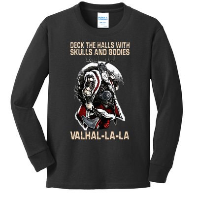 Valhalla-La Deck the halls with skulls and bodies Christmas Kids Long Sleeve Shirt