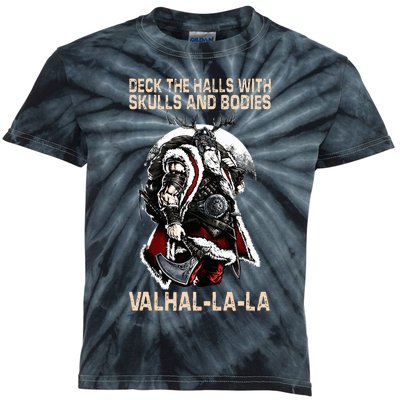 Valhalla-La Deck the halls with skulls and bodies Christmas Kids Tie-Dye T-Shirt