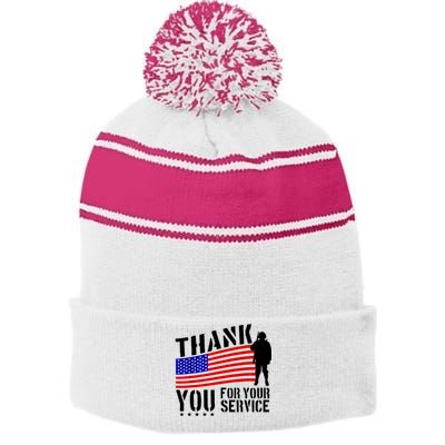 Veterans Day Thank You For Your Service Stripe Pom Pom Beanie