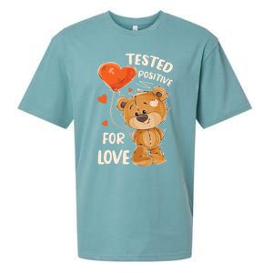 Valentines Day Teddy Bear With Heart Balloon For Her Gift Sueded Cloud Jersey T-Shirt