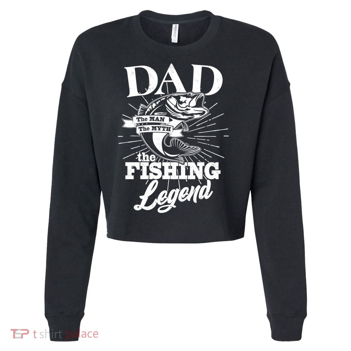 Vintage Dad The Man The Myth The Fishing Legend Cropped Pullover Crew